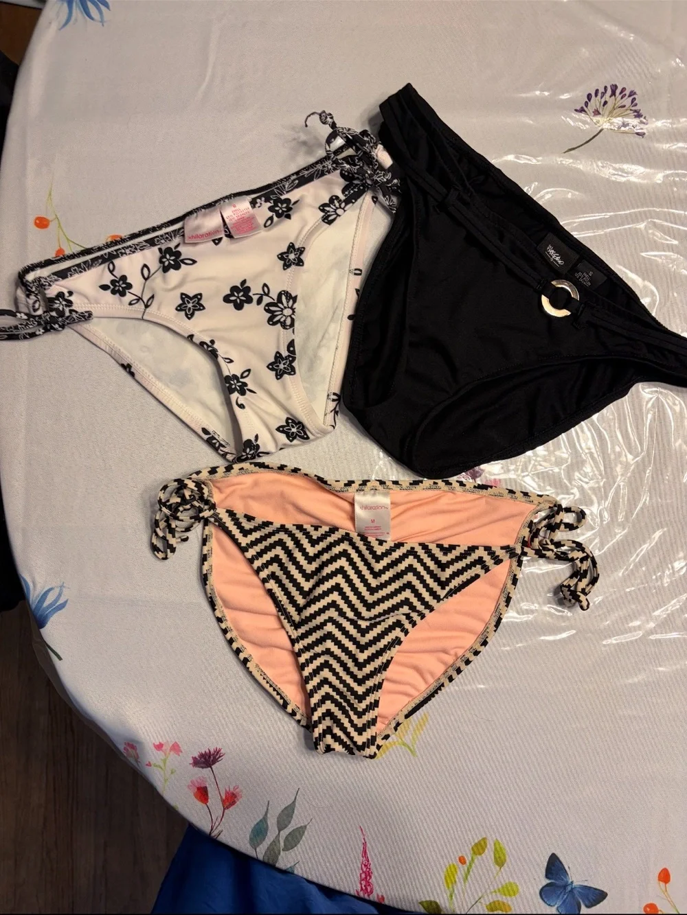 Girls Black Floral and Chevron Bikini Bottoms - Multi-Color